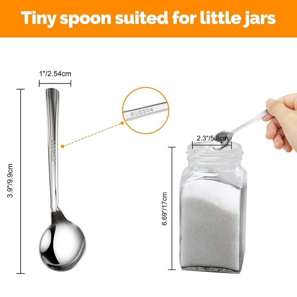 3.93" Mini Spoons 8pcs, Tiny Stainless Steel Spoon for Spice mini, Silver