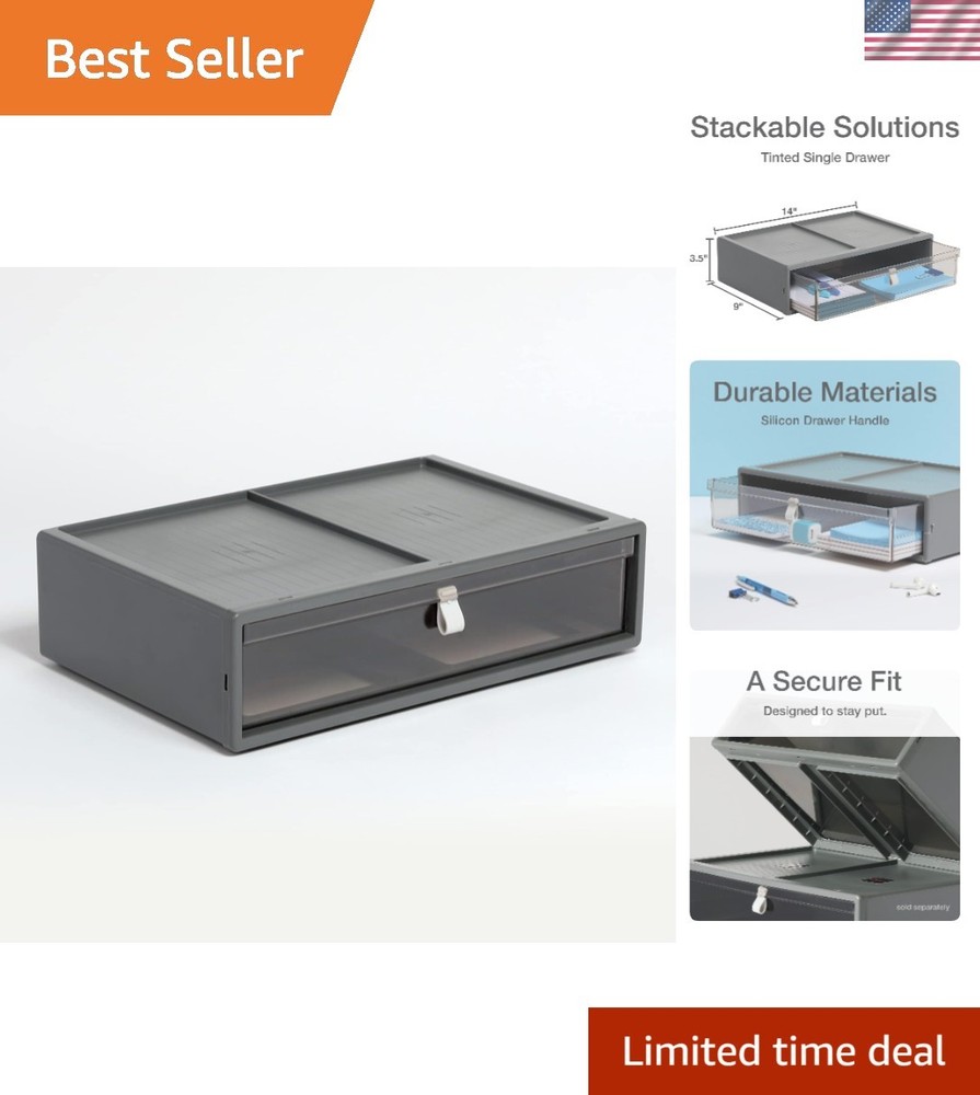 Gray Single Stackable Drawer - Durable Plastic for Home and Office Organization