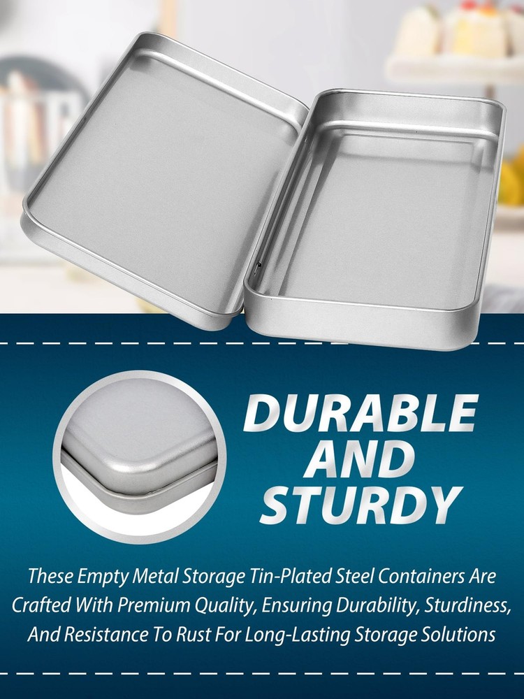 HORNET 3 Pack Metal Tin Box with Lid, Rectangular Tins With Silver