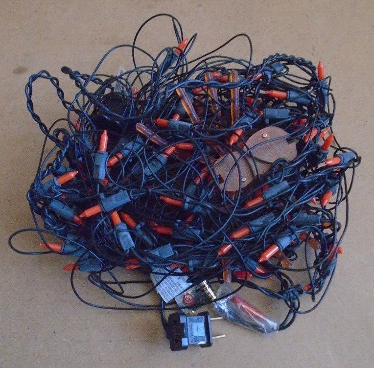 Halloween Orange Spider Web Light Set 4ft. Black Wire