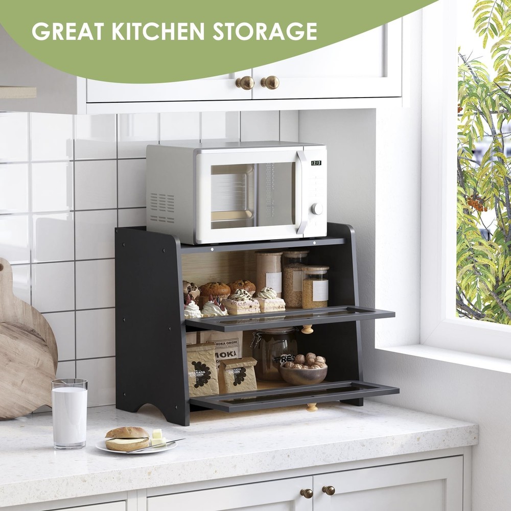 Double Layer Bread Box for Kitchen Countertop, Large Breadbox Bread Container...