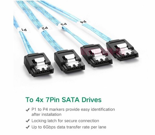 X2 Mini SFF 8644 to 4X SATA Multi-Lane Forward Breakout Splitter Data Cable 1M