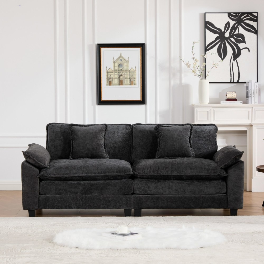 Modern Double Layer Chenille Loveseat w/ Comfortable Cushion Back, Black