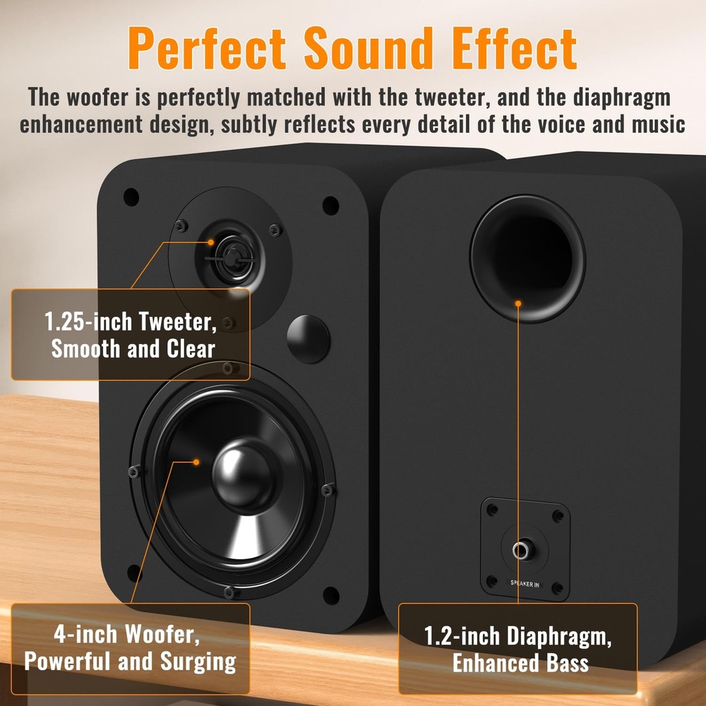 Powered Bluetooth Bookshelf Speakers with Sub Out, RCA & USB Inputs with 4 in