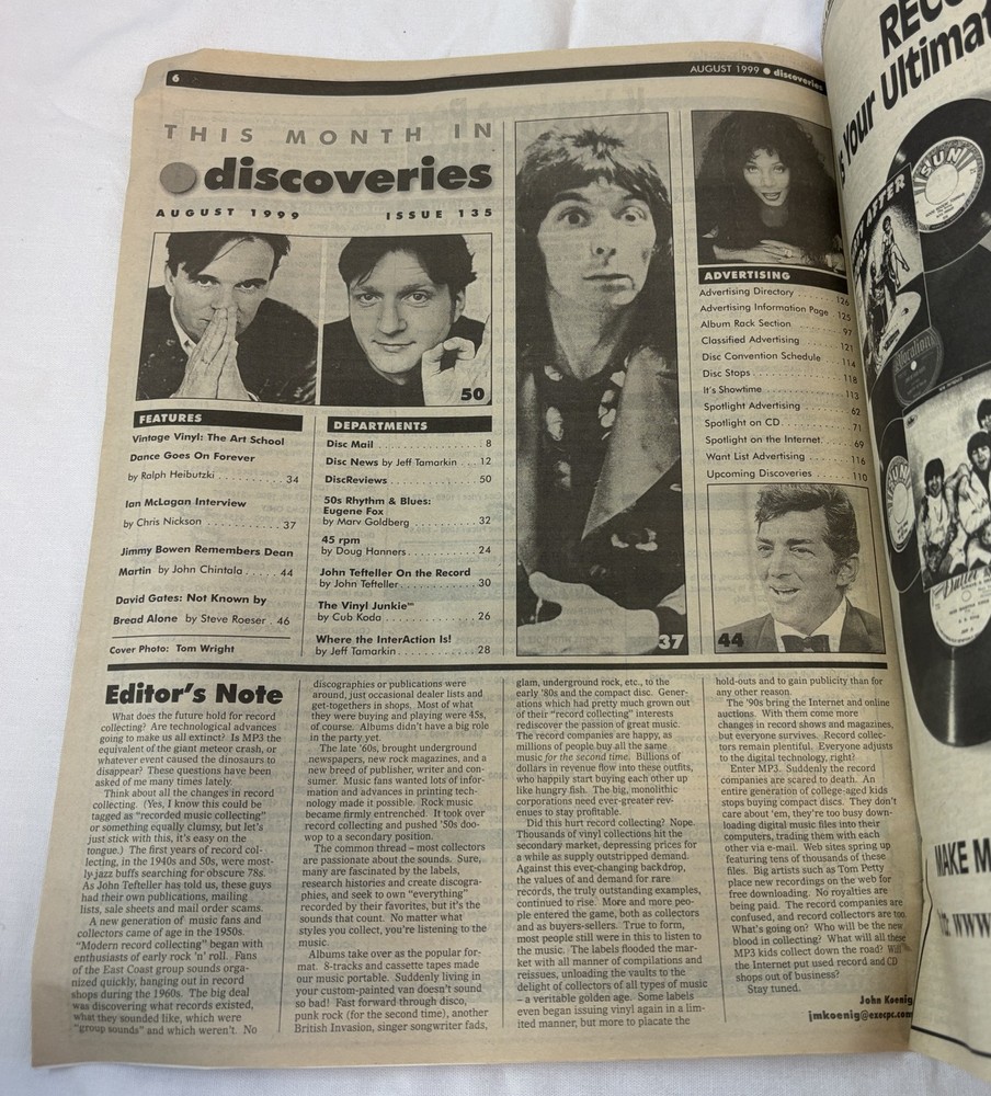 August 1999 Discoveries~ IAN McLAGAN Small Faces, David Gates, Mel Torme