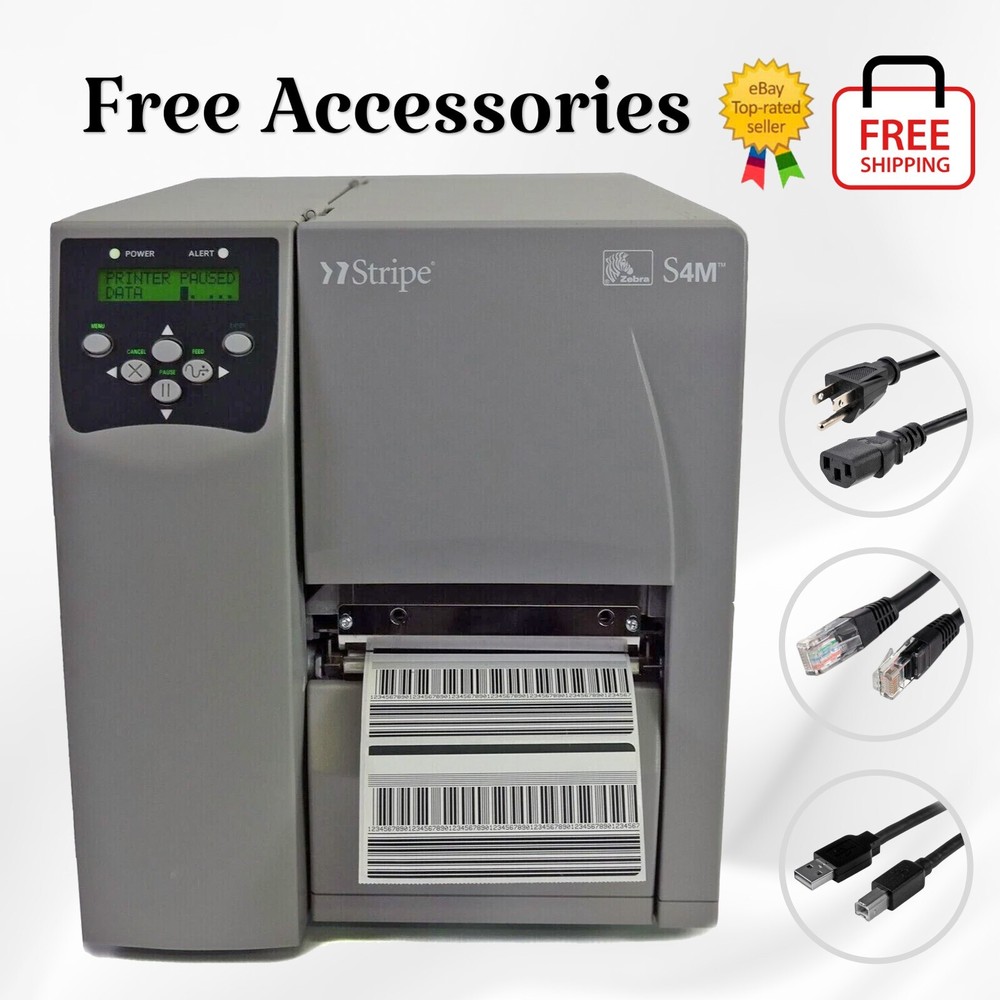 FULLY TESTED ZEBRA S4M Thermal Transfer Barcode Label Printer Ethernet USB