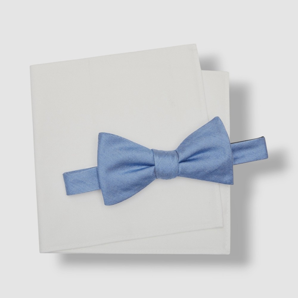 Tommy Hilfiger Men's Blue Solid Silk Bow Tie & Solid Oxford Pocket Square Set