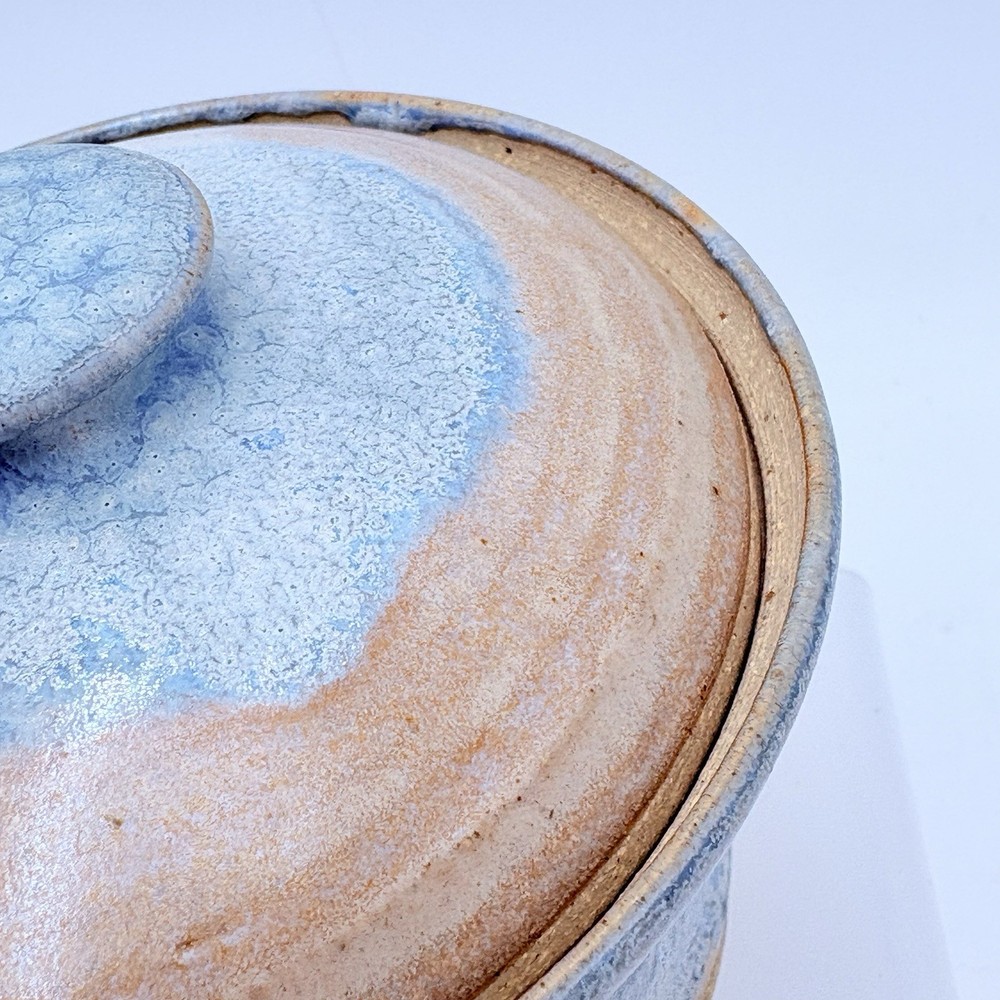 Black Mountain Pottery NC Lidded Jar Blue Gray Drip Glaze Signed Studio