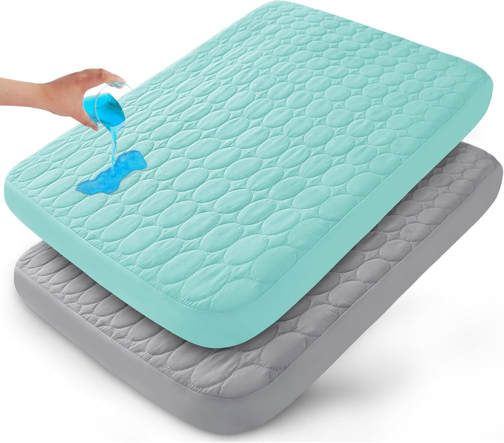 Pack and Play Sheets Fitted Quilted Waterproof Protector, 2 Pack Playard Mattres