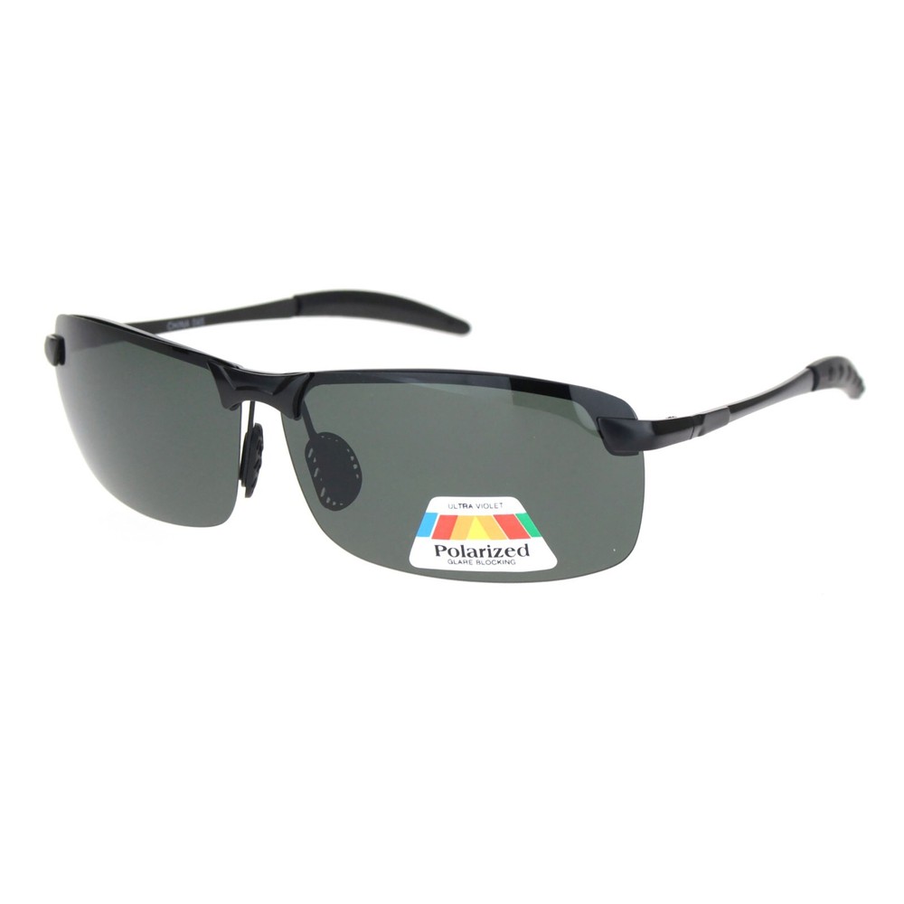 Polarized Lens Sunglasses Men's Half Rim Rectangular Metal Frame UV400