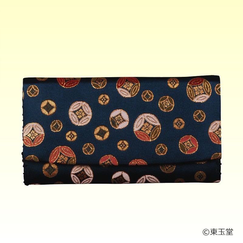 Tri-fold Kaishi Paper Holder, Navy Shippo Pattern (Mail OK)