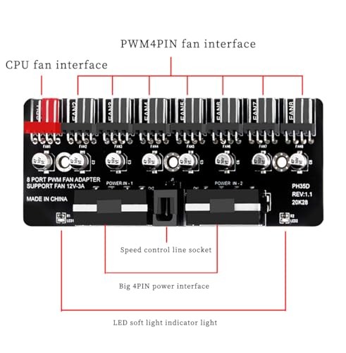 PH35D PWM Fan Hub 8CH Chassis Fan Speed Controller Desktop CPU SATA Interface