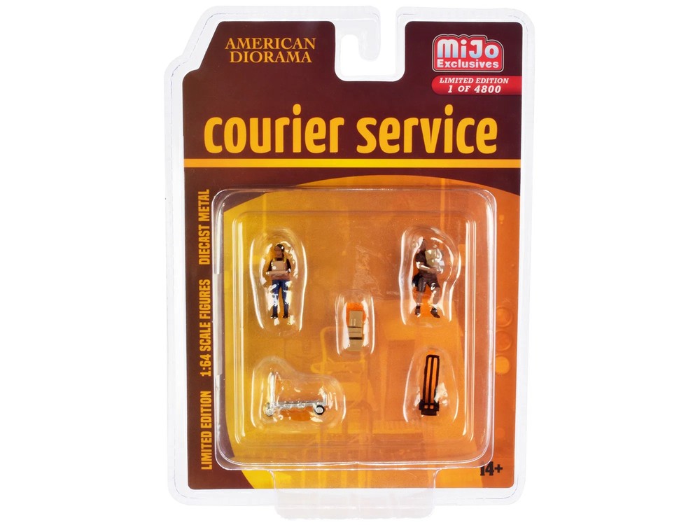 "Courier Service" 5 Piece Diecast Figures Set (2 Worker Figures and 3 accessorie