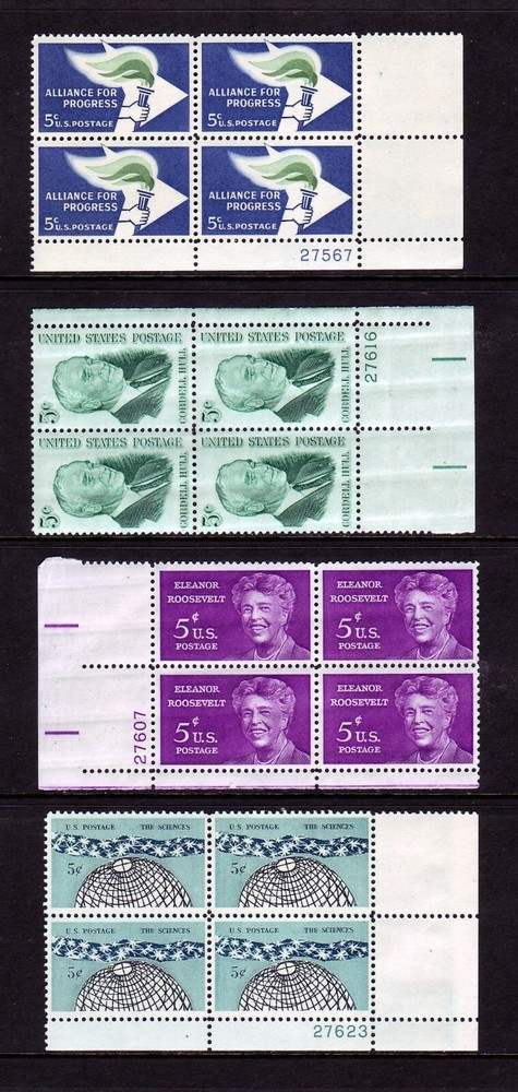 1963 COMMEMORATIVE PLATE BLOCK YEAR SET. (12) DIFFERENT. SCV $12