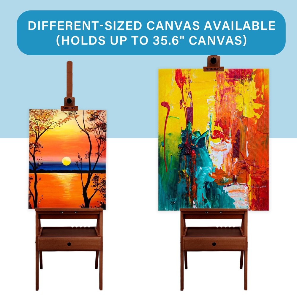 Large Wooden H-Frame Studio Easel, Solid Beechwood Easel Stand with Storage D...