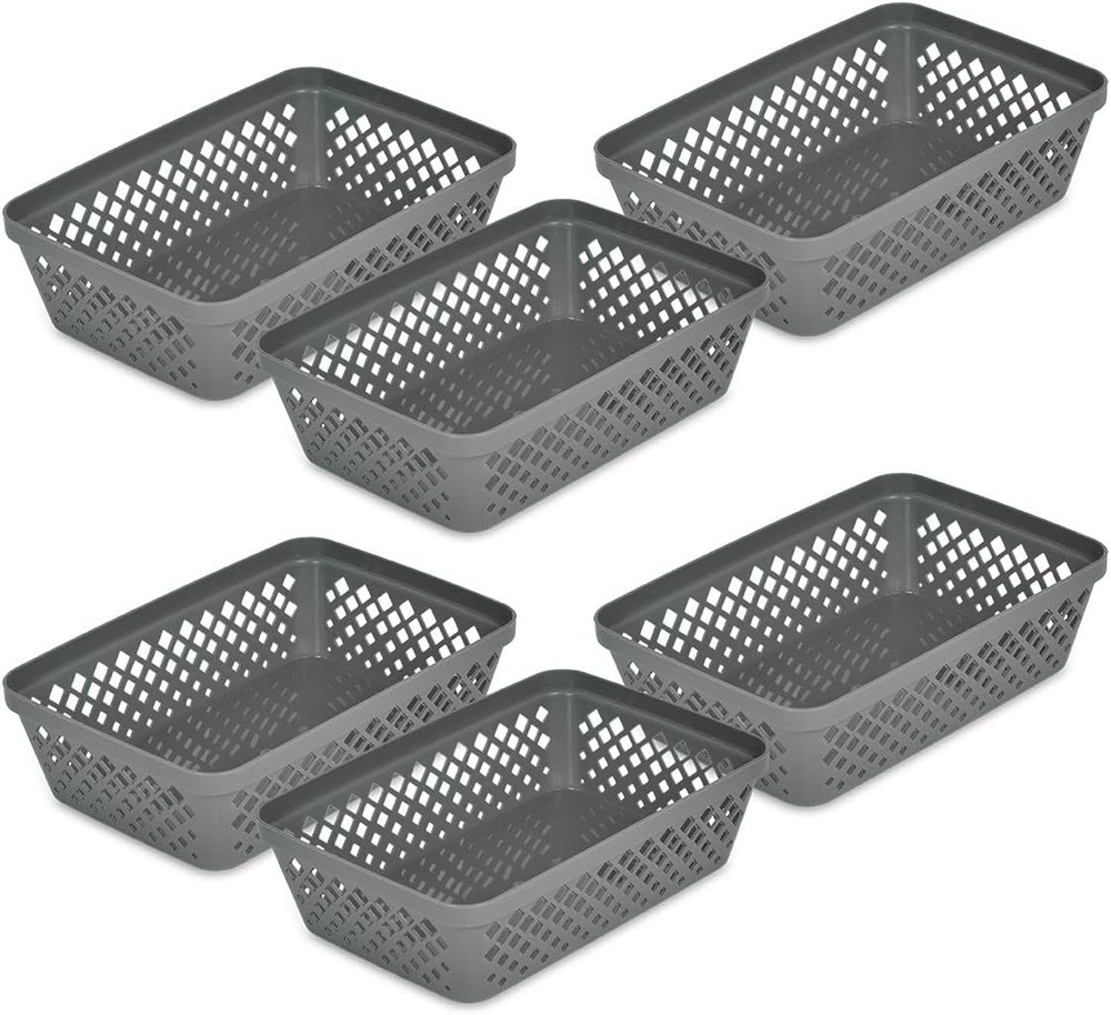 Glad Plastic Storage Basket Set - Multipurpose Drawer Trays, Medium, Grey