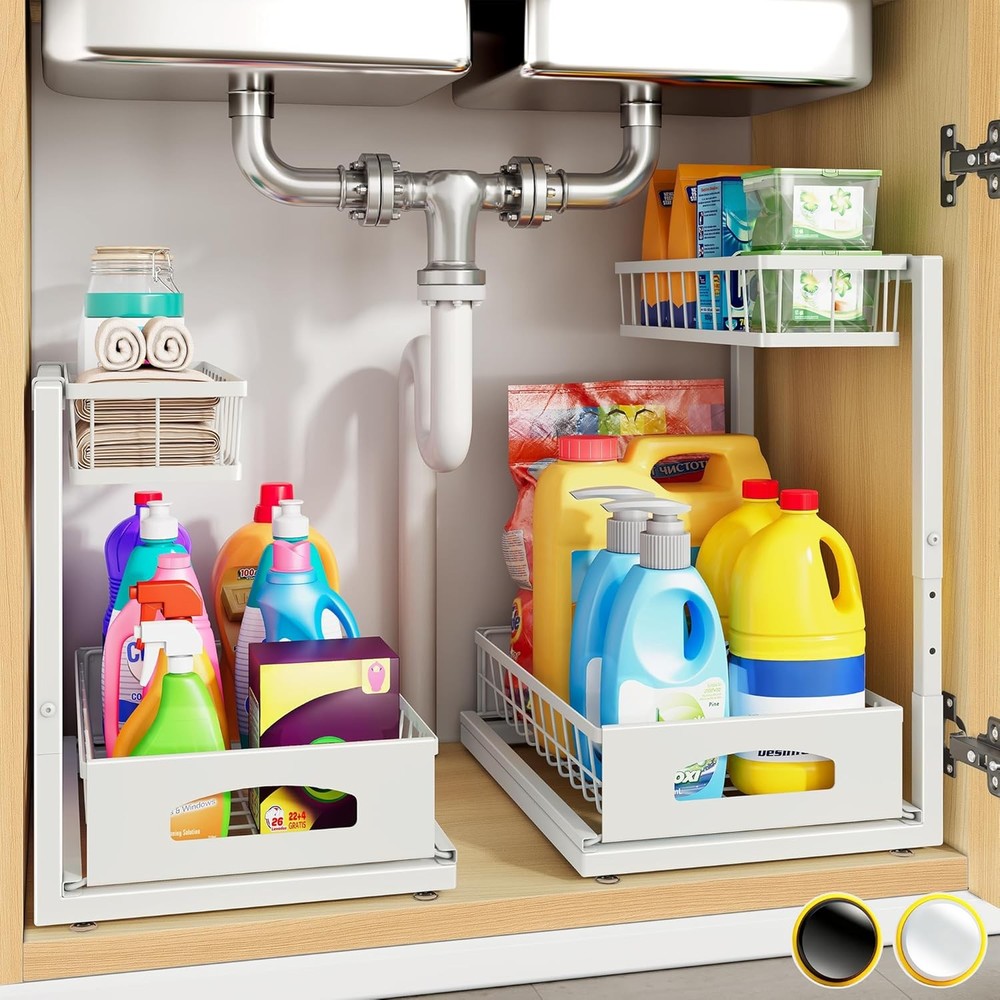 Under Sink Organizer 2 Pack Cabinet Organizer Kitchen Height Adjustable Pull Out