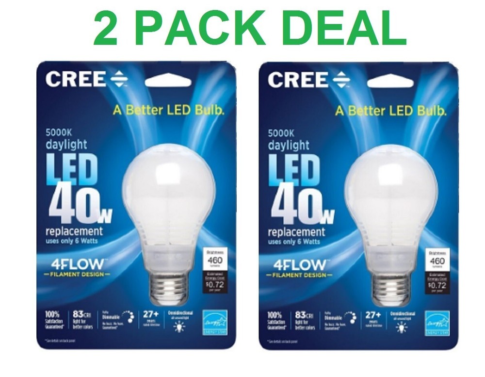 2 Pack CREE Day Light 5000K LED 40W Bulb Dimmable 22 Year life Use 6W NEW SEALED