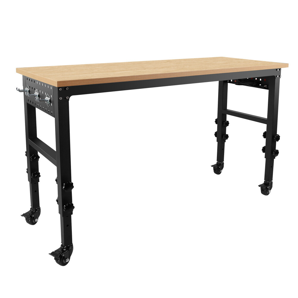 Rolling Heavy-Duty Adjustable Workbench with 4 Universal Wheels and 4Rubber Feet