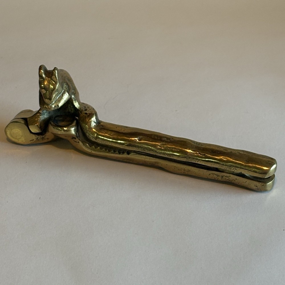 Vintage 5 1/2" SQUIRREL Golden SOLID BRASS Nut Cracker OLD
