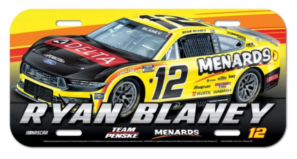 NASCAR Ryan Blaney #12 Plastic License Plate