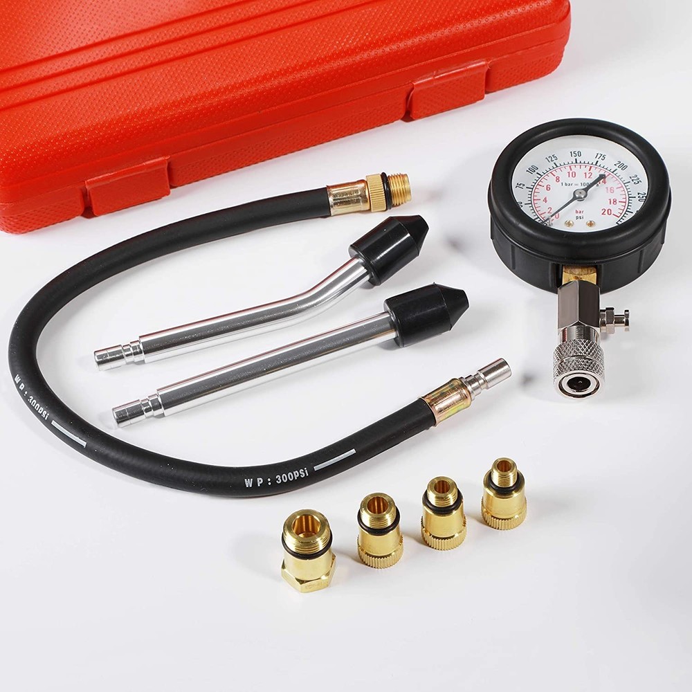 Complete 8pcs Engine Compression Tester Kit - Durable & Portable Automotive Tool