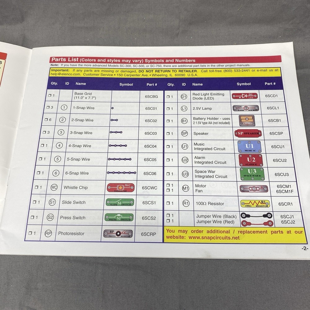 ELECTRONIC SNAP CIRCUITS Projects 1-101 instruction manual ONLY..2012