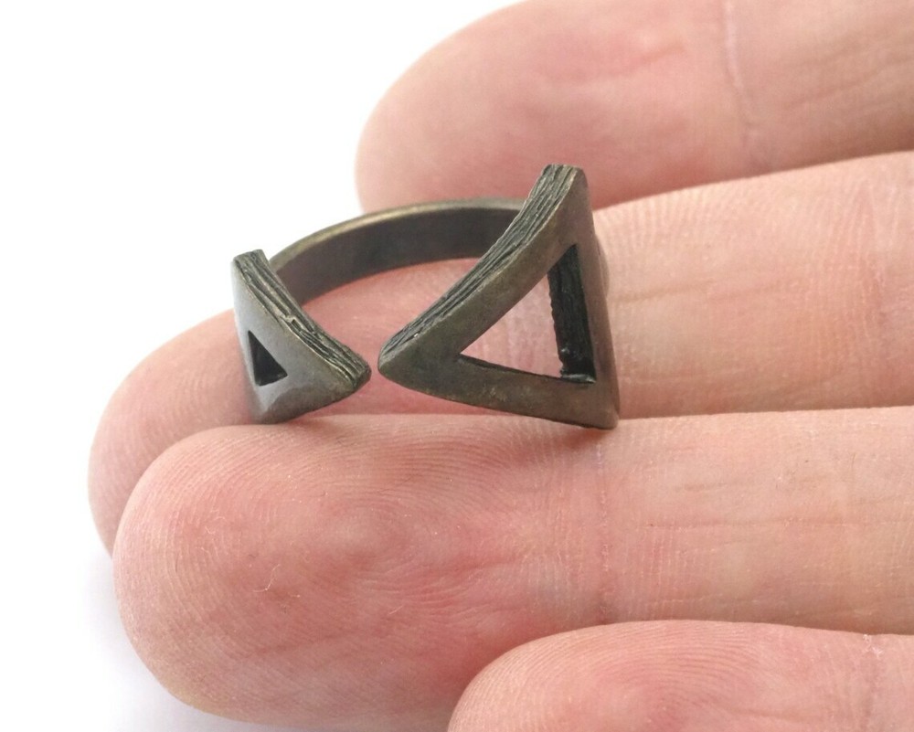 Brushed Triangles Frame Band Adjustable Ring Antique Bronze plated 5-8 US 4355