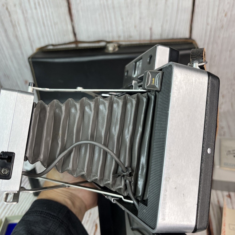 Vintage Polaroid Automatic 100 Land Camera with Case, Timer, Flash, Bulbs, More