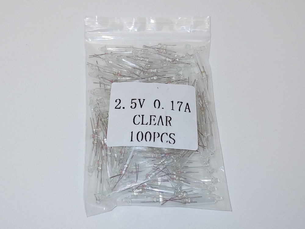 100x Bare 2.5 Volt 0.425 Watt Clear Mini Christmas Tree Light Bulb Replacements