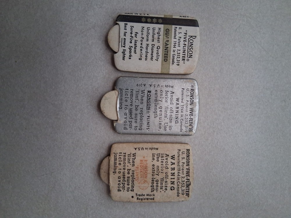 (3) Vintage WWII Era Ronson "Five Flinter" Lighter Flint Containers Empty