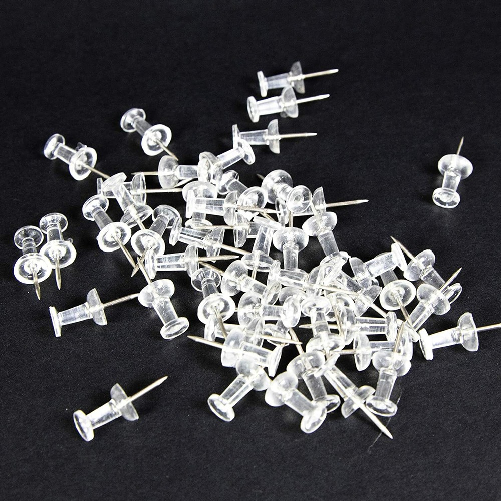 100 Clear Transparent Push Pins - Drawing, Cork Board, Notes, Maps - US SHIP