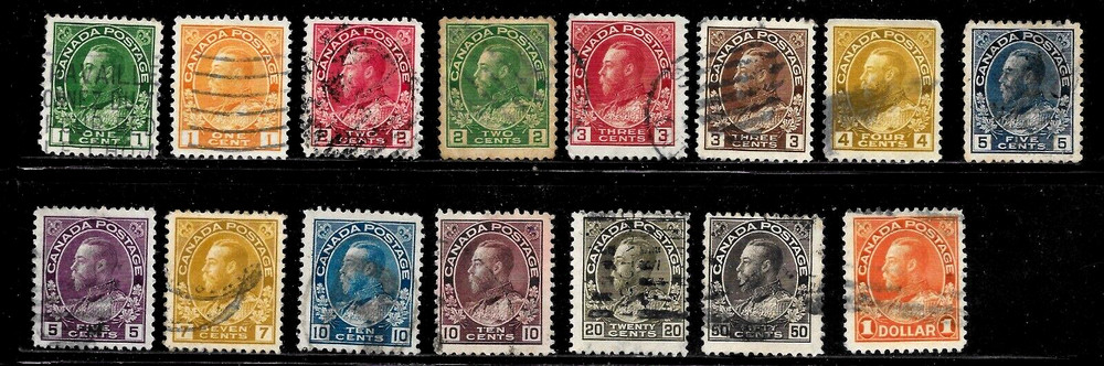 1911 CANADA  PARTIAL SET Sc#104-122 USED VF