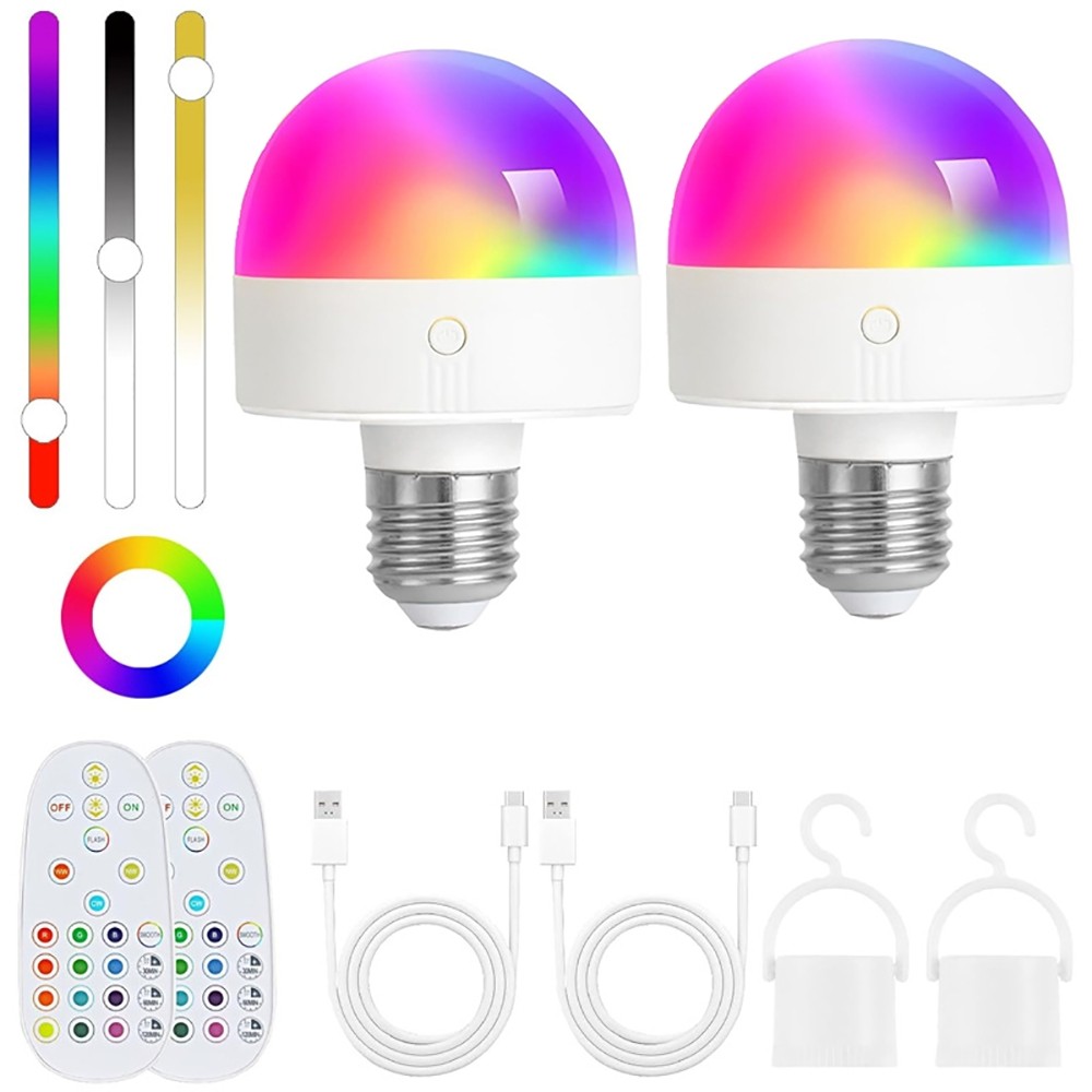 2PK Dimmable Light Bulbs Rechargeable Remote Control Battery Operated Light Bulb