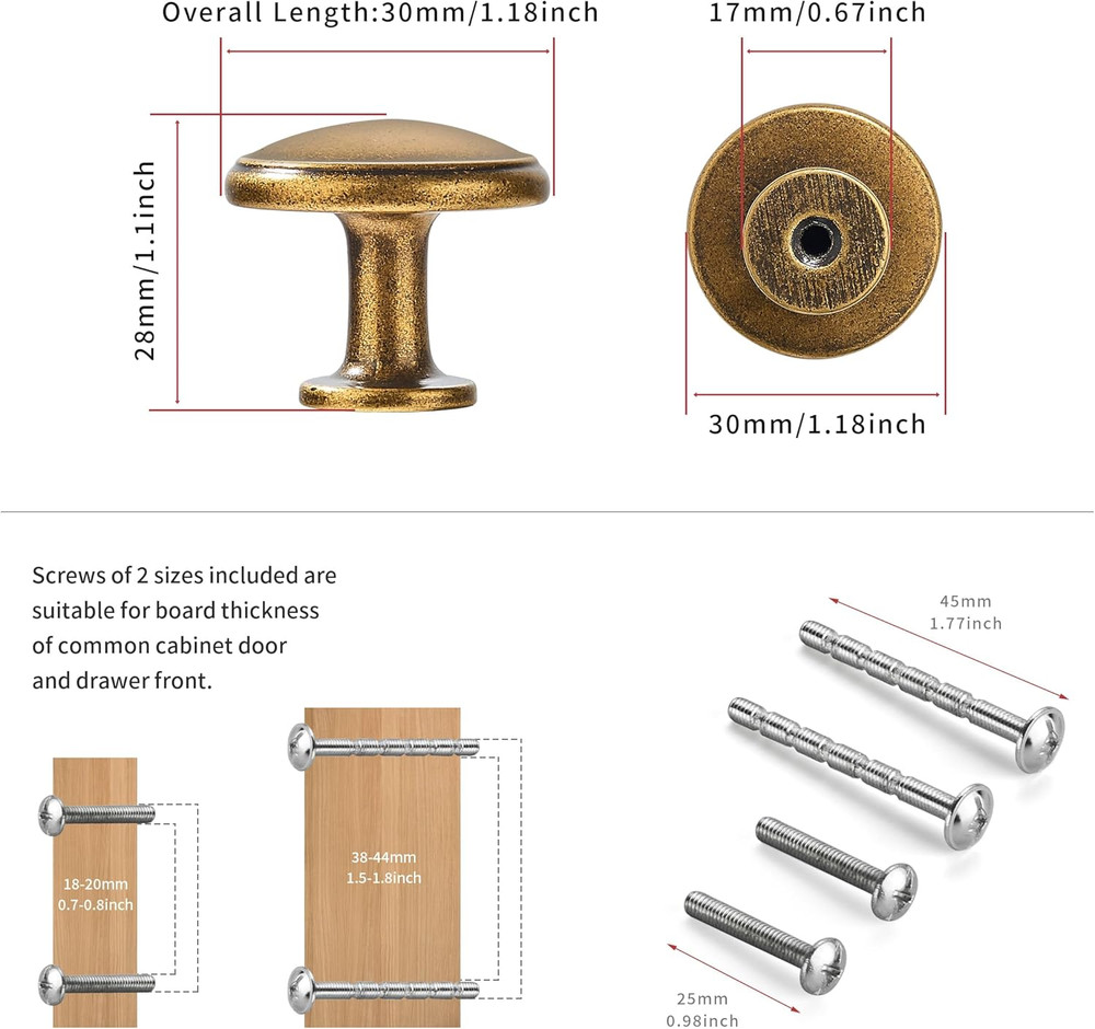 5 Pack Antique Brass Cabinet Knobs Drawer Knob Kitchen Hardware - Single Hole Vi