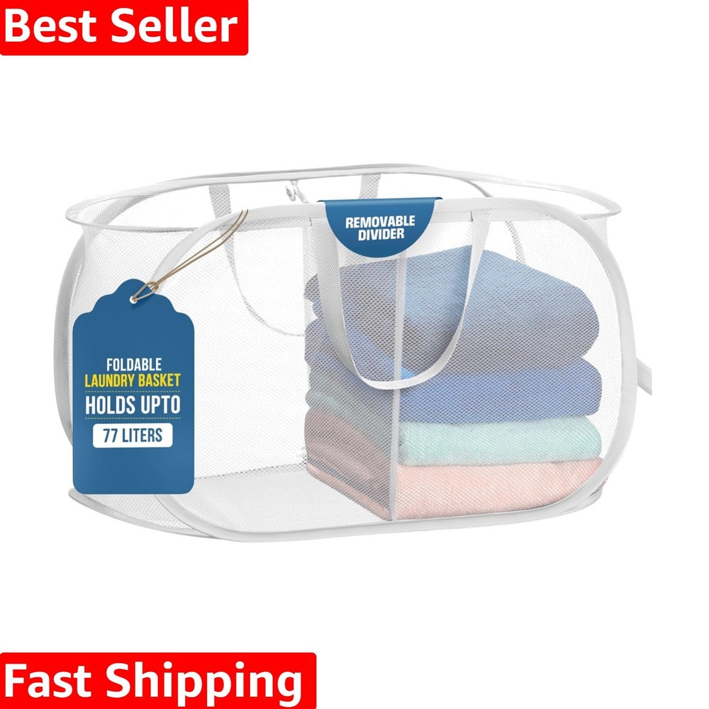 Foldable Laundry Basket - Popup and Collapsible, Durable Mesh Material, Folds...