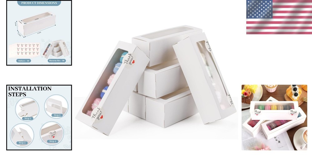 Versatile 36 Pack Macaron Boxes with Stickers - Perfect for Desserts & Gifting