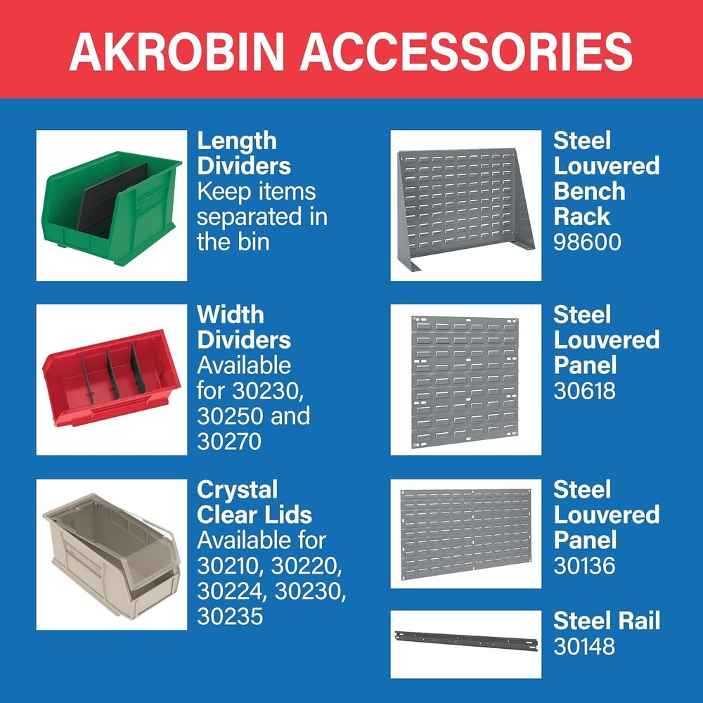 30230 AkroBins Plastic Storage Bins Space-Saving Stackable Bins Garage Pantry