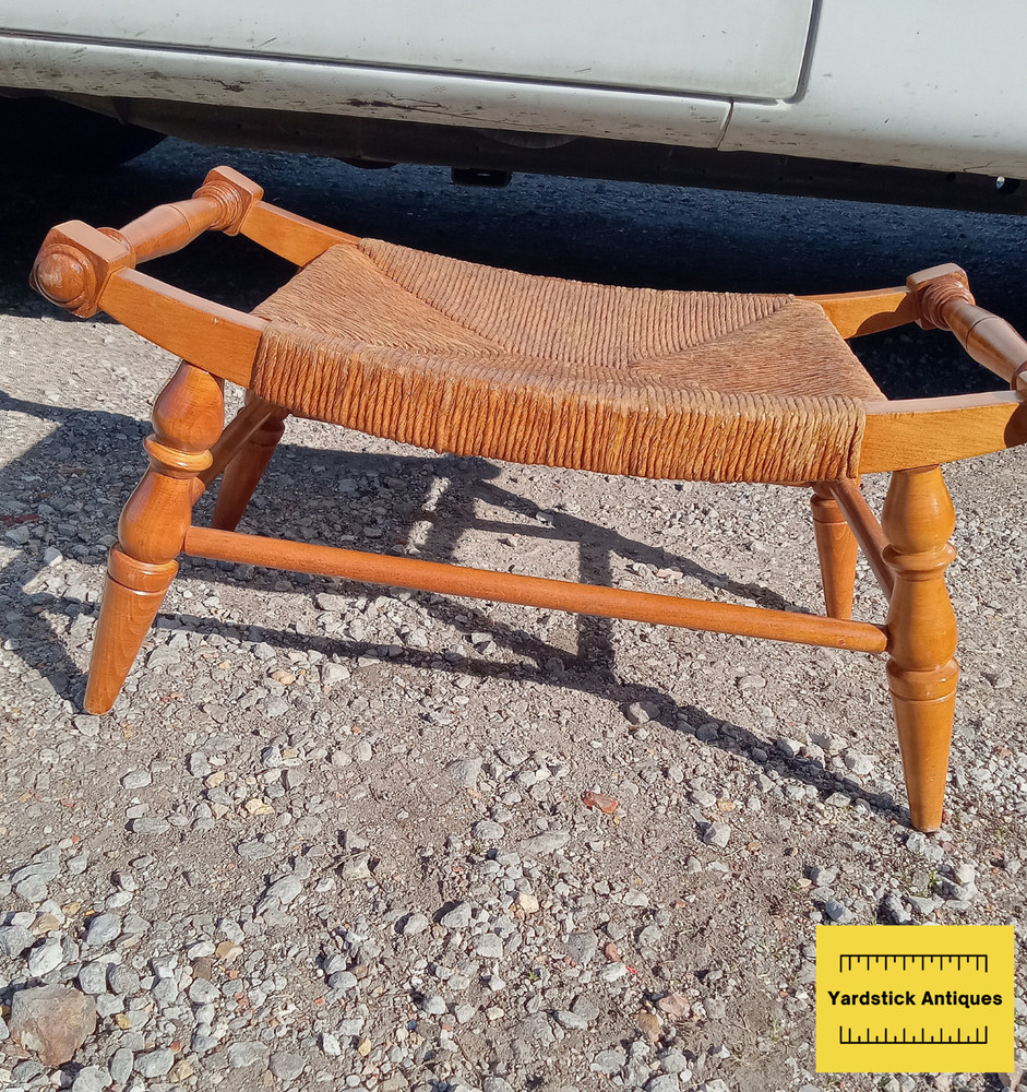 Mid Century Maple Woven Rush Footstool / Ottoman (FS-13)