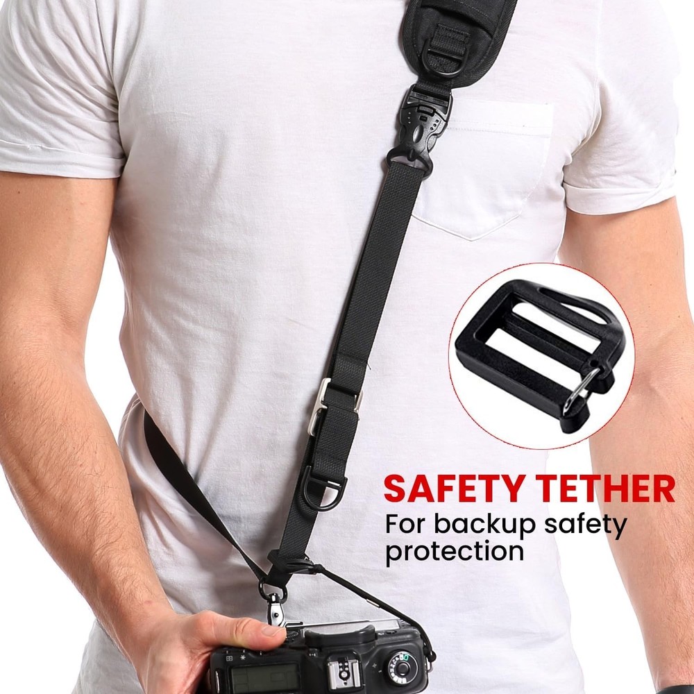 Waka Rapid Camera Neck Strap with Quick Release and Safety Tether, Black NEW