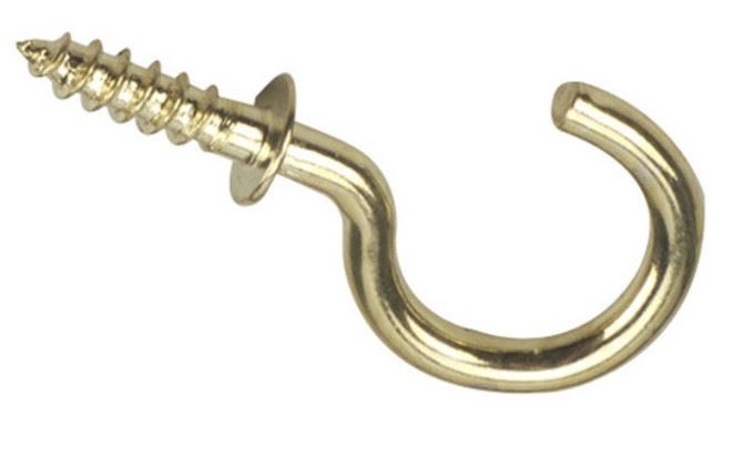5/8" Cup Hook w/ Shoulder Brass Plated (100 PER BAG)