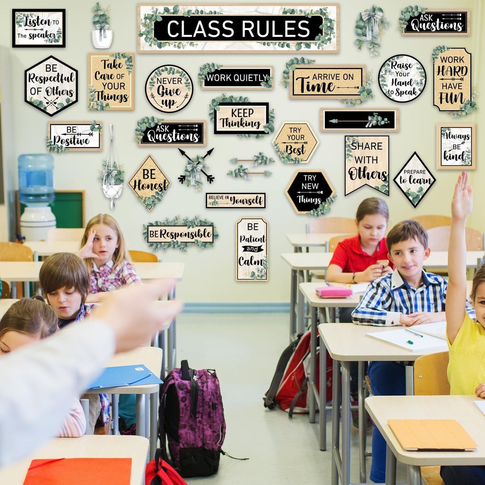 Class Rules Bulletin Board Decorations Eucalyptus Classroom Rules Motivationa...