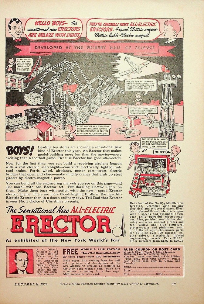 Original 1938 Erector Toy Ad: All Electric