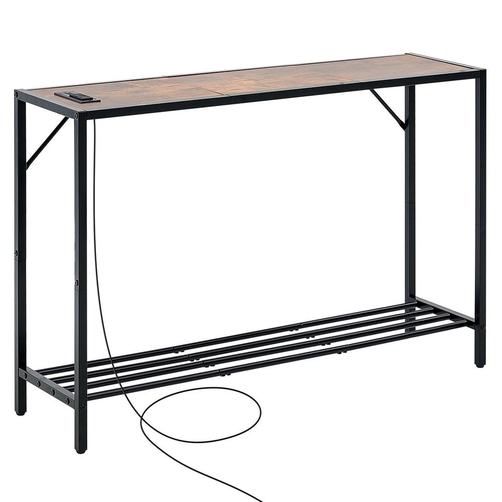 [New]Narrow Console Table, 41.7" Behind Couch Table with Power Outlets, 2-Tier L