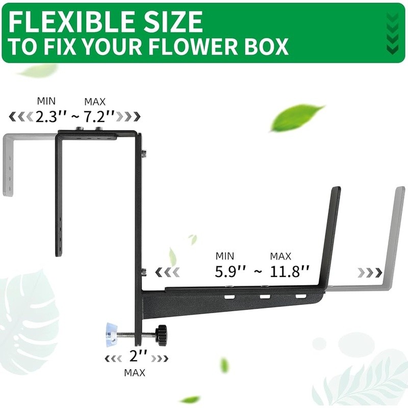 Adjustable Window Box Bracket Sturdy Iron Planter Support Railings Walls Fences