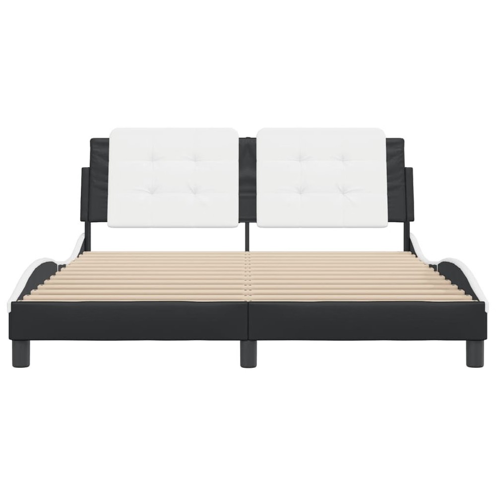 Bed Frame Black and White Faux Leather Full Durable Bed Frame