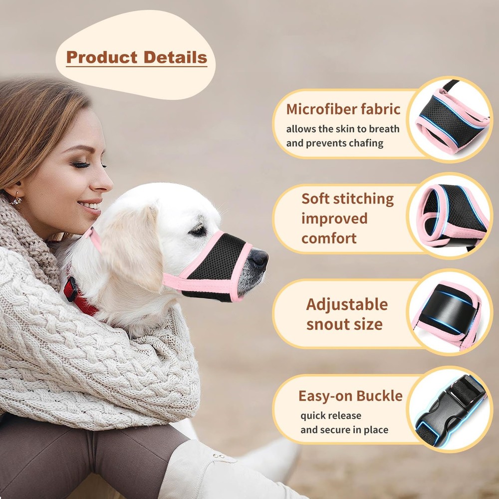Dog Muzzle Nylon Soft Anti-Biting Secure Mesh Breathable Pink Size L