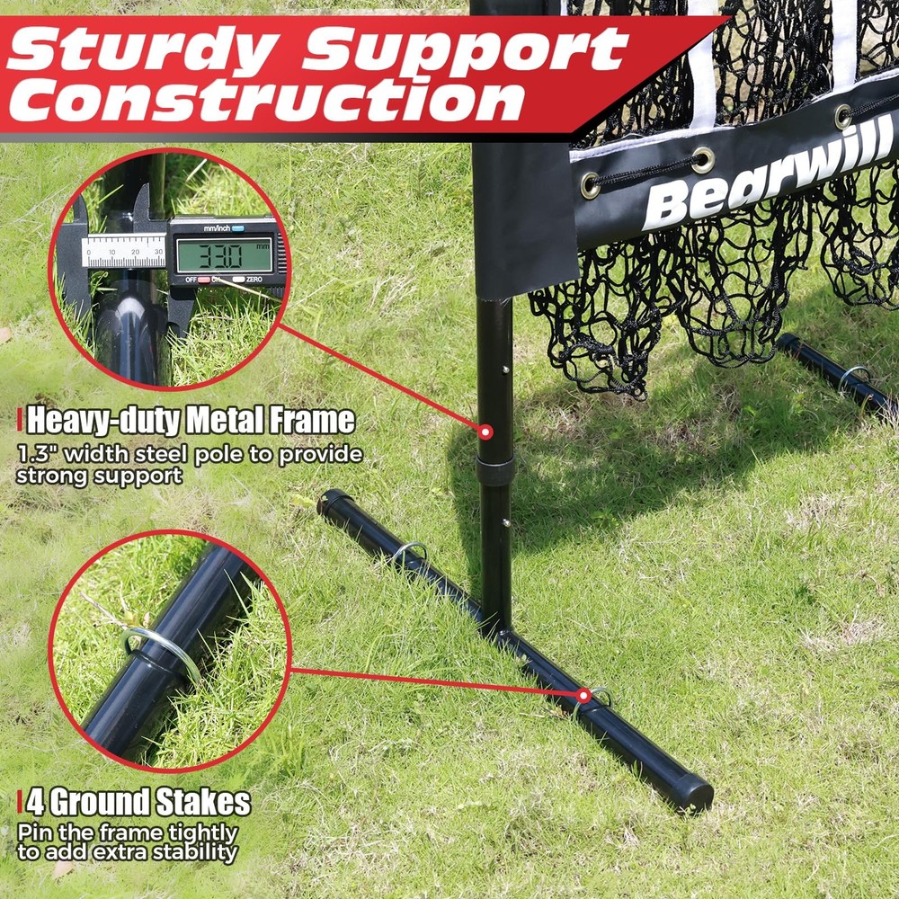 Bearwill 9-Hole Pitching Net w/ Strike Zone – Adjustable Baseball Softball Train