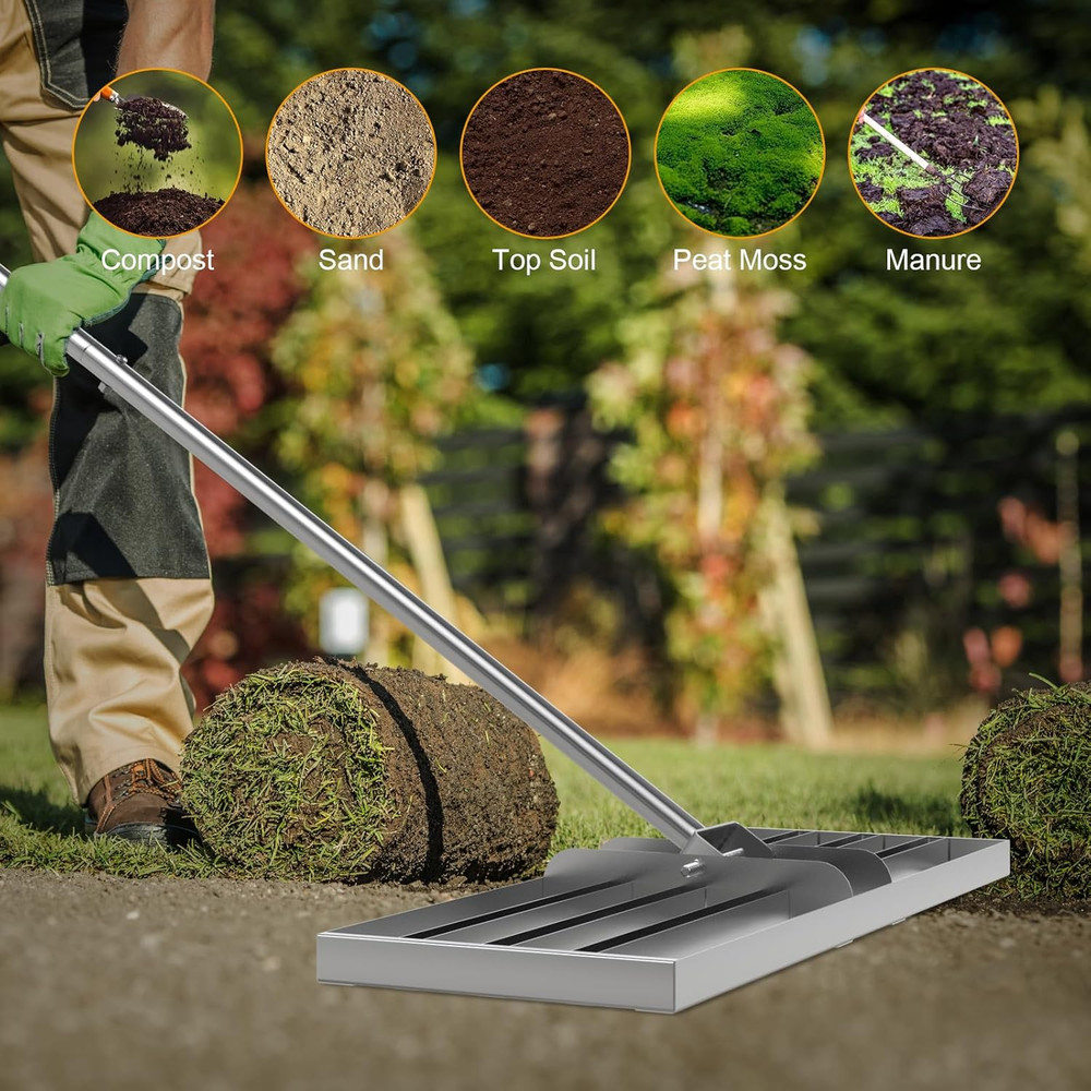 48" Lawn Leveling Rake, Lawn Leveler Tool with 52"-78" Adjustable Telescopic Han