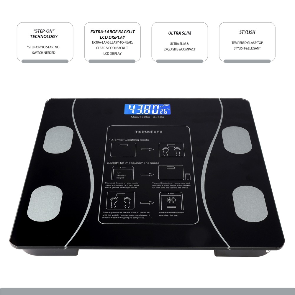 Digital Bathroom Scale for BMI Highly Accurate Smart Bluetooth Scale LCD Display